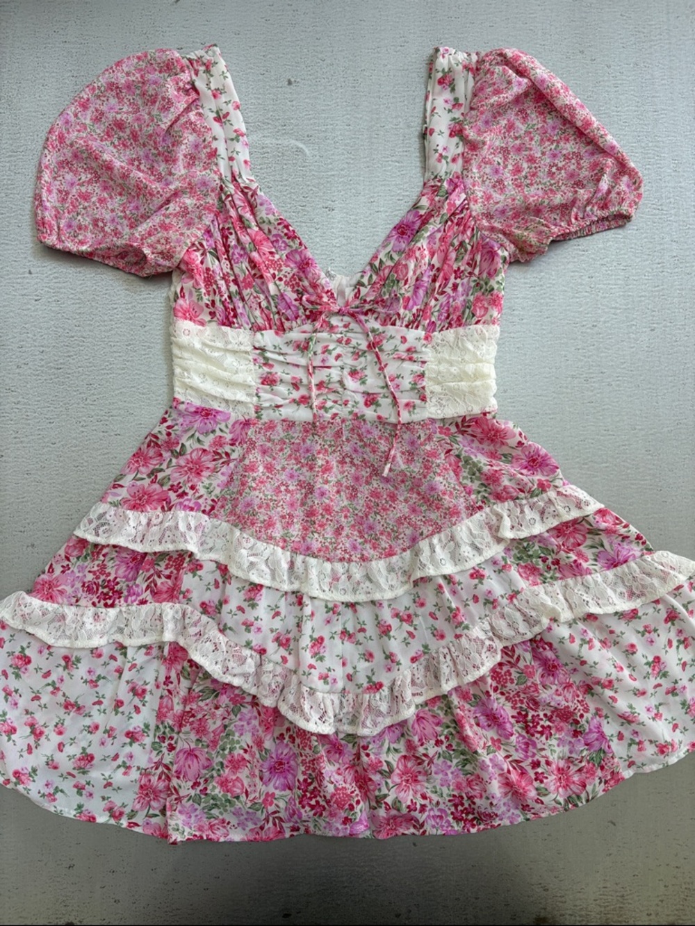 Altar'd State Pink Floral Tiered Mini Dress